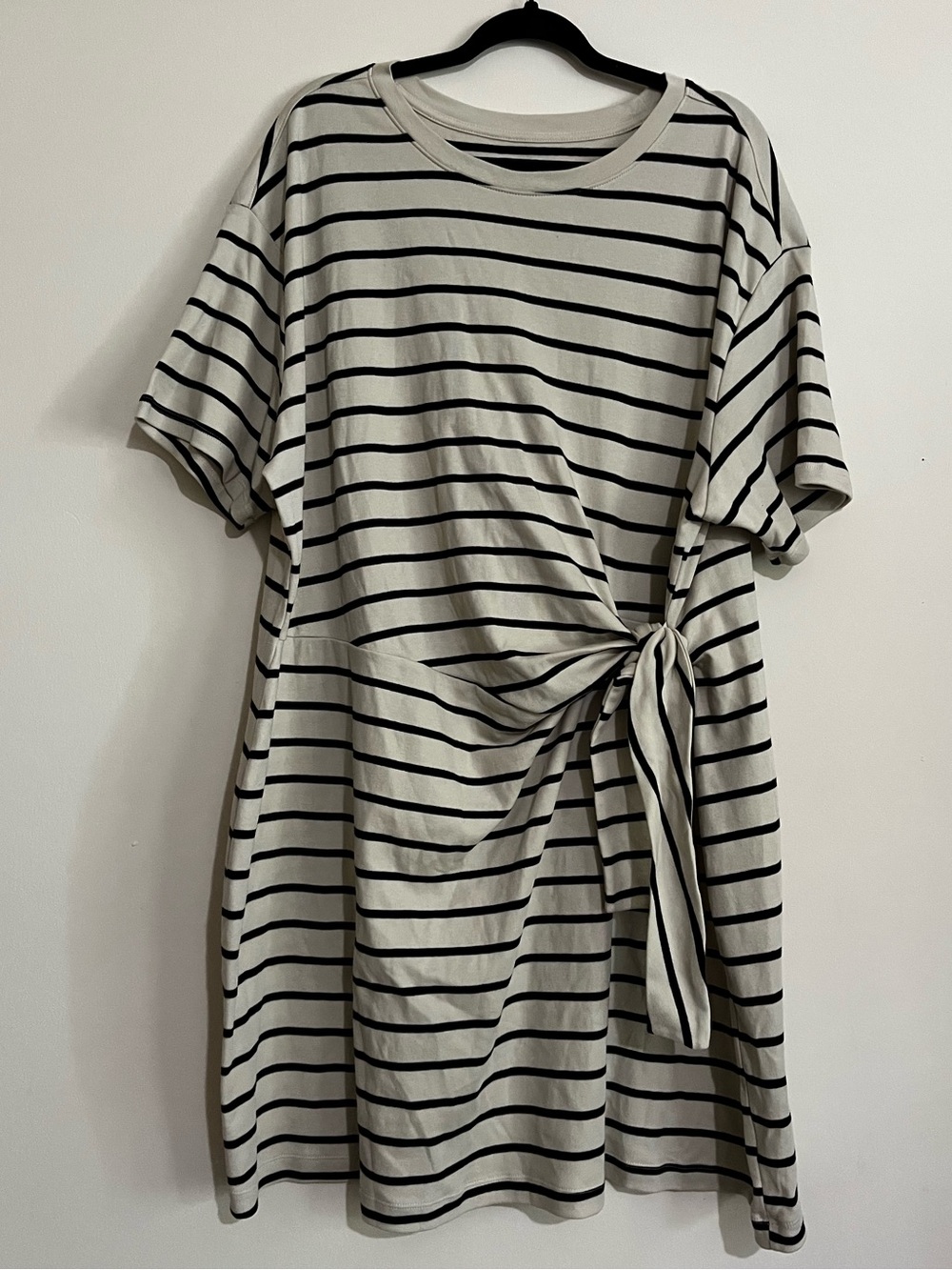 Striped Short Sleeve T-shirt Dress With Front Twist Tie